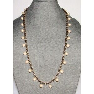 Necklace Monet Faux Pearl Rolo Chain Toggle Clasp Gold Tone  32"